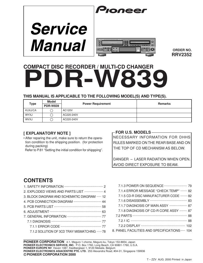 pioneer pdrw 839 service manual