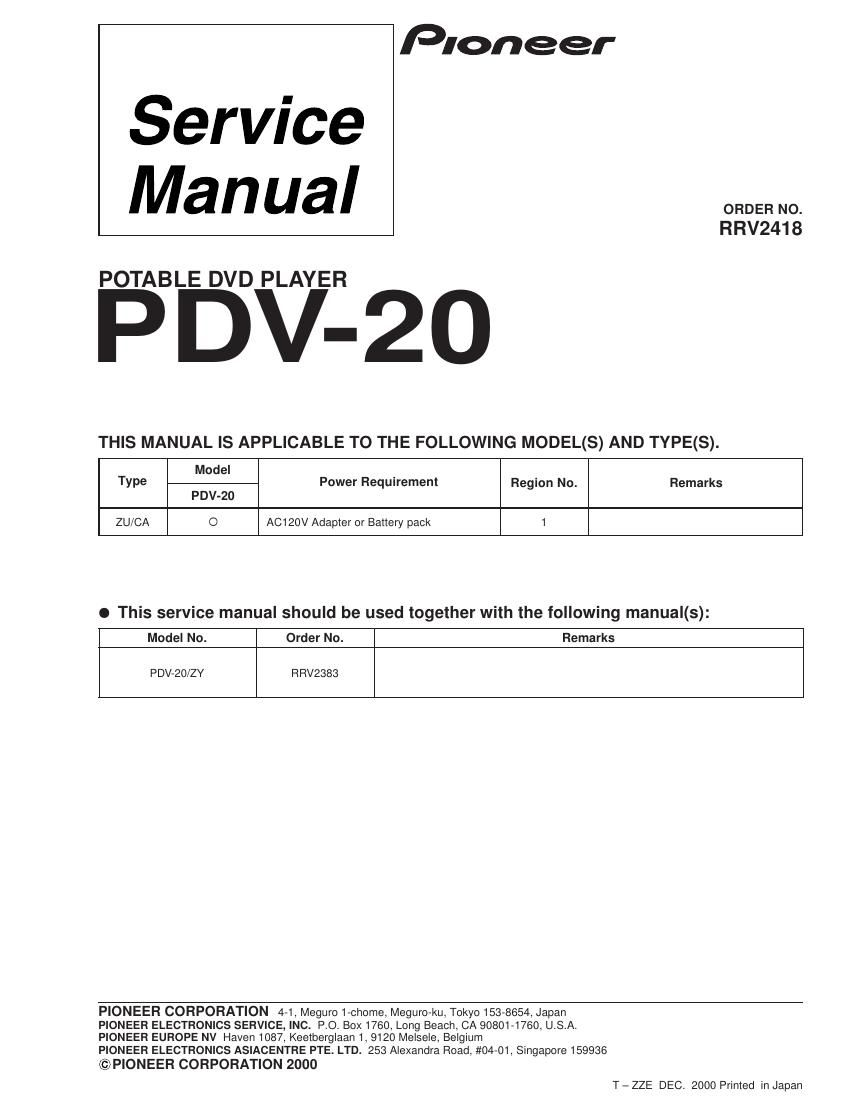 pioneer pdv 20 service manual