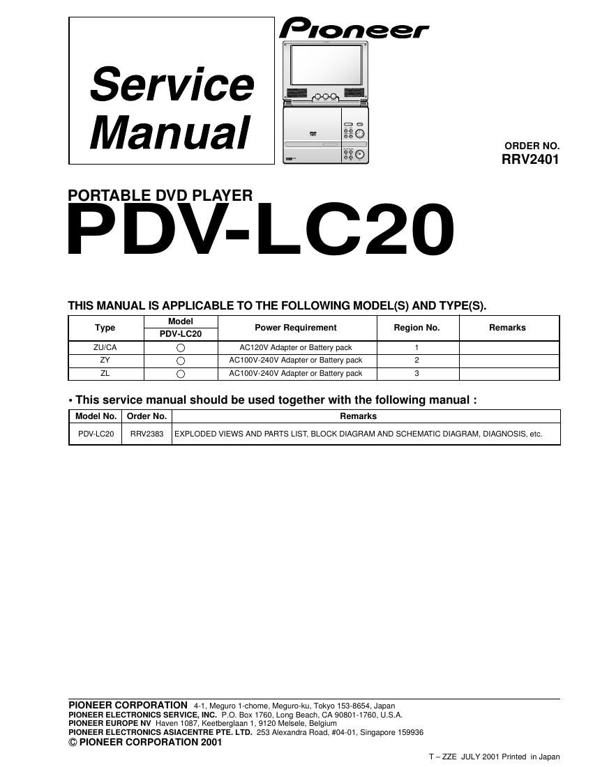 pioneer pdvlc 20 service manual