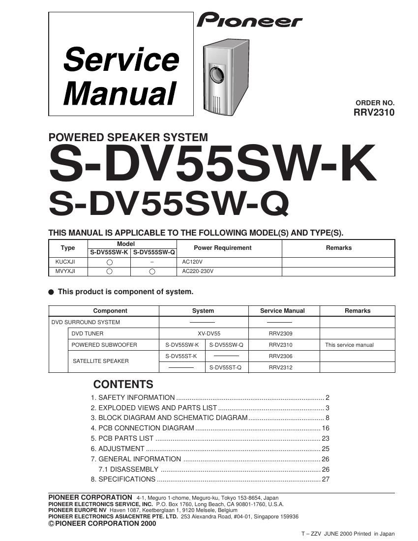 pioneer sdv 55 swq service manual