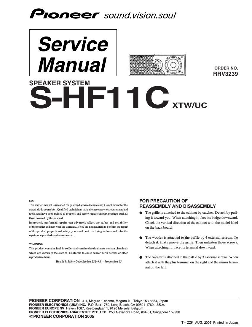 pioneer shf 11 c service manual