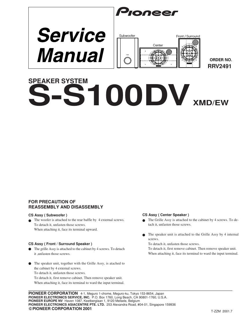 pioneer ss 100 dv service manual