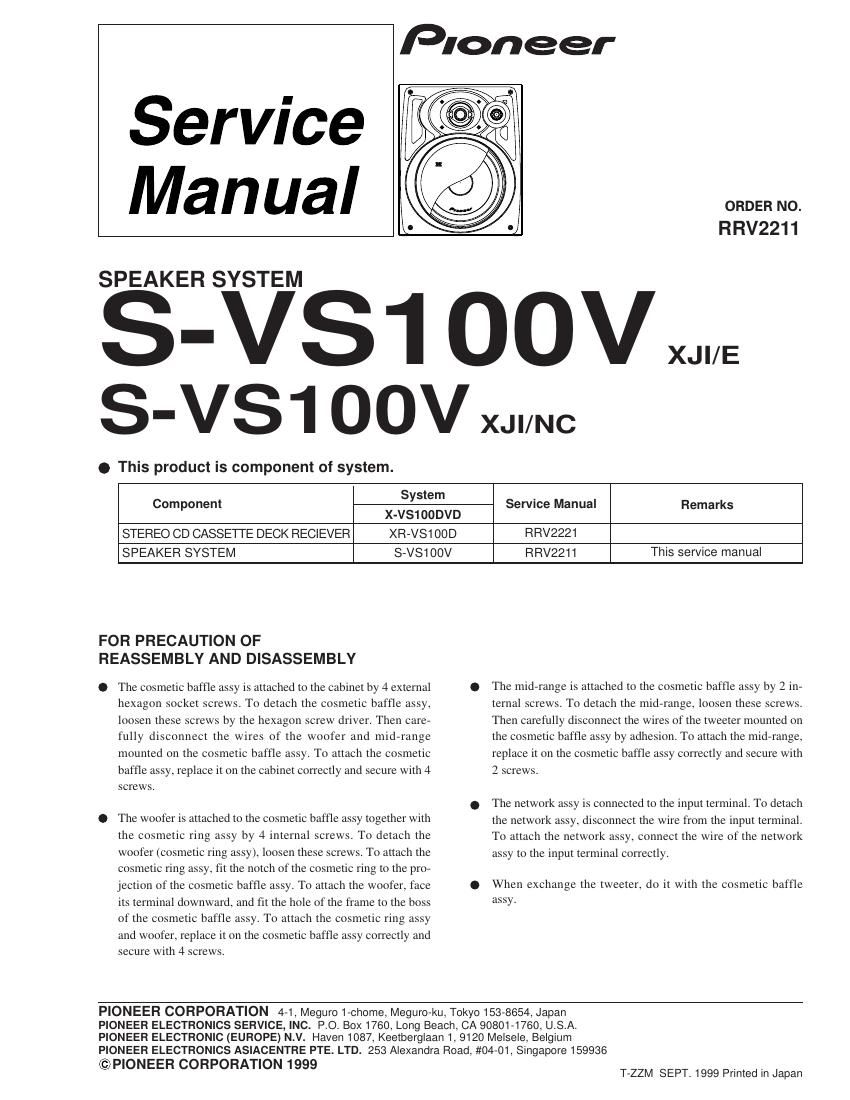 pioneer svs 100 v service manual