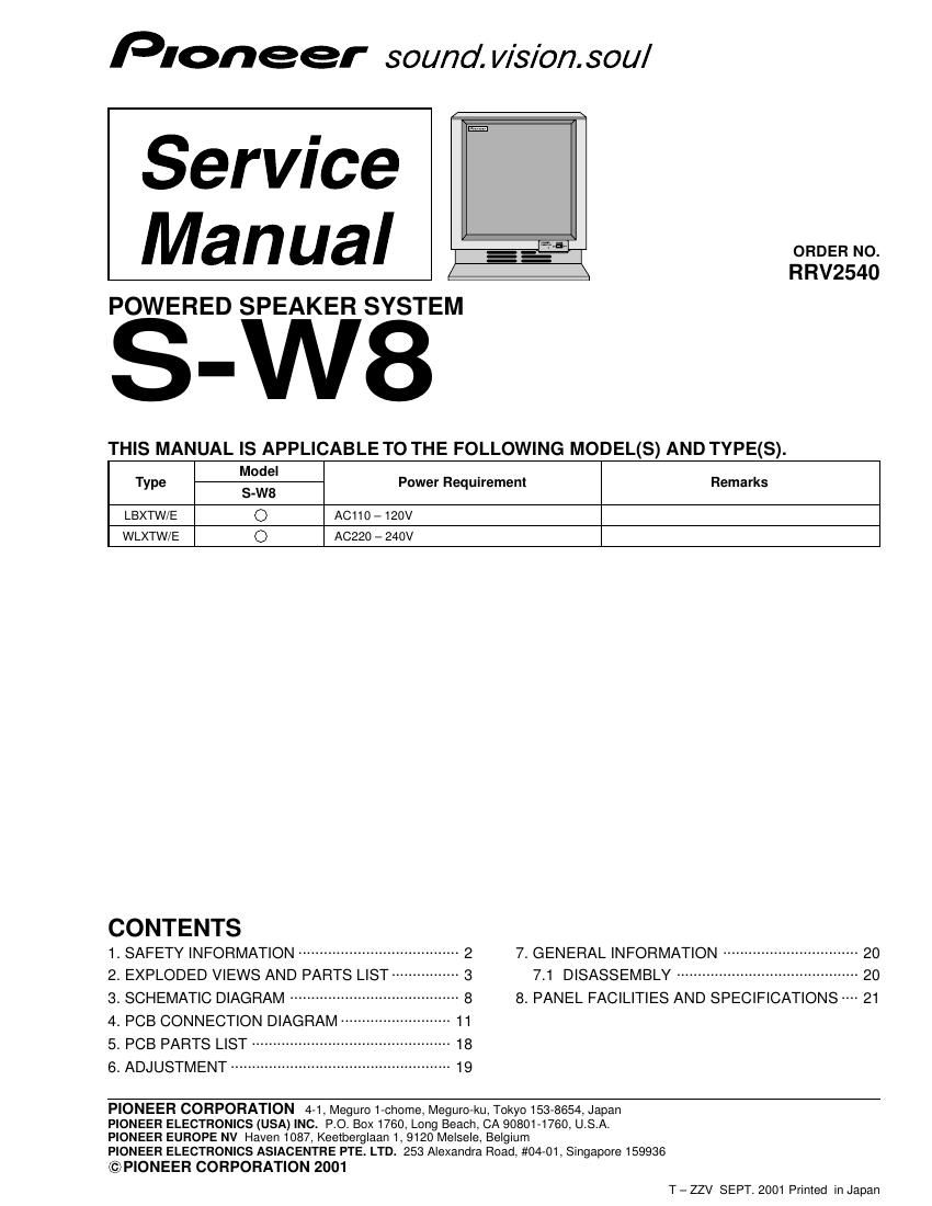 Free Audio Service Manuals - Free download pioneer sw 8 ed service manual
