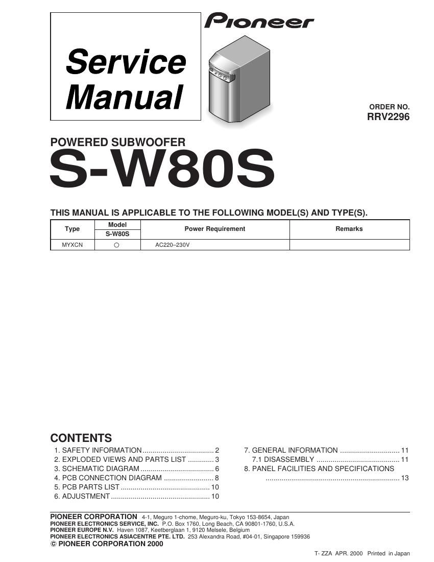 pioneer sw 80 service manual