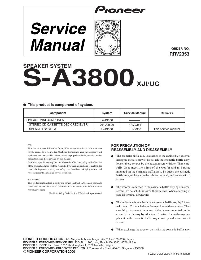 pioneer sa 3800 service manual