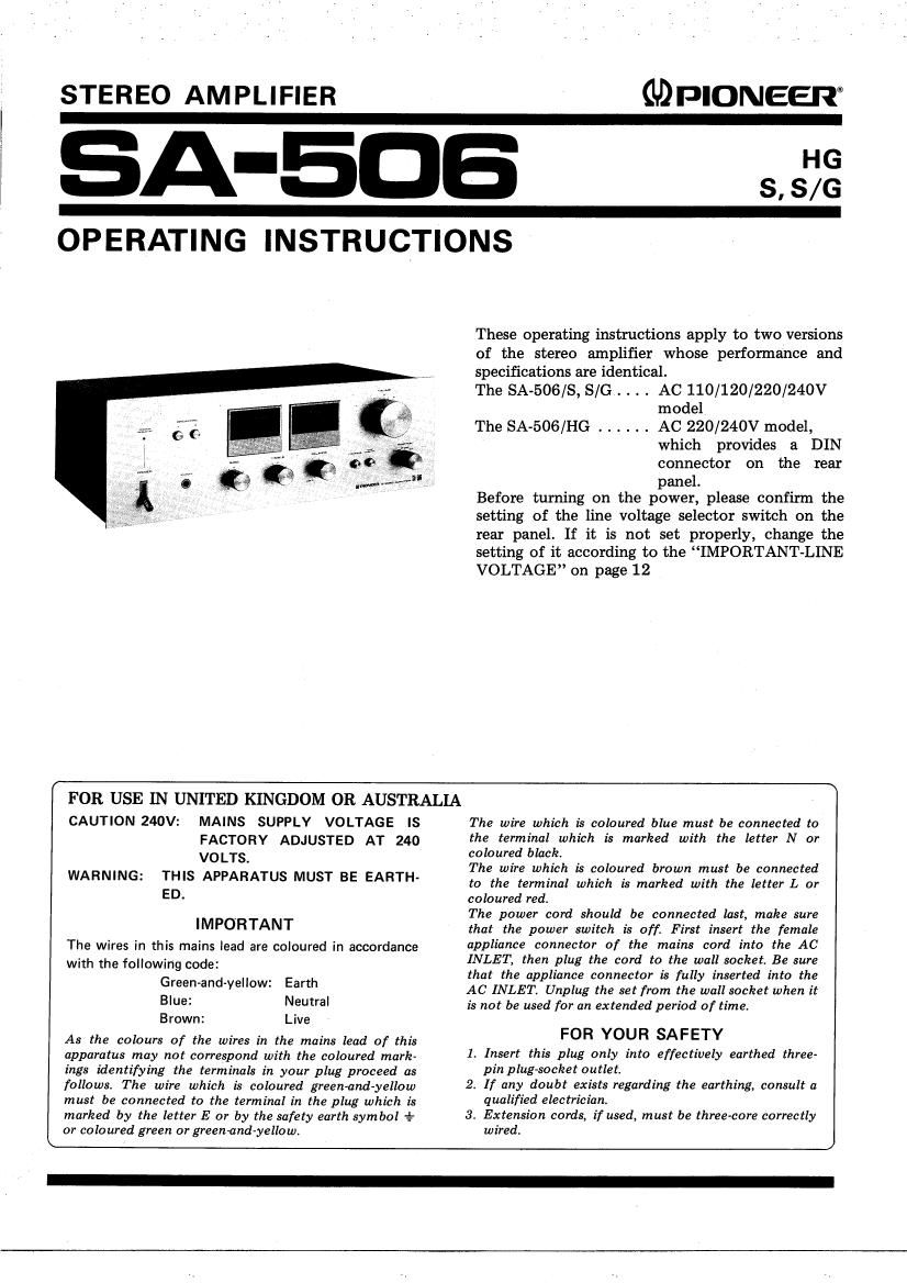 pioneer sa 506 owners manual