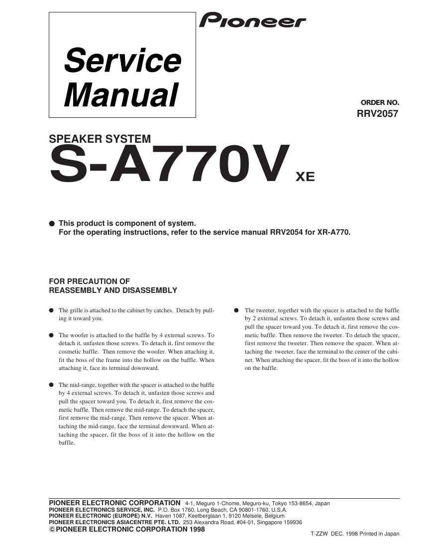 pioneer sa 770 vx service manual