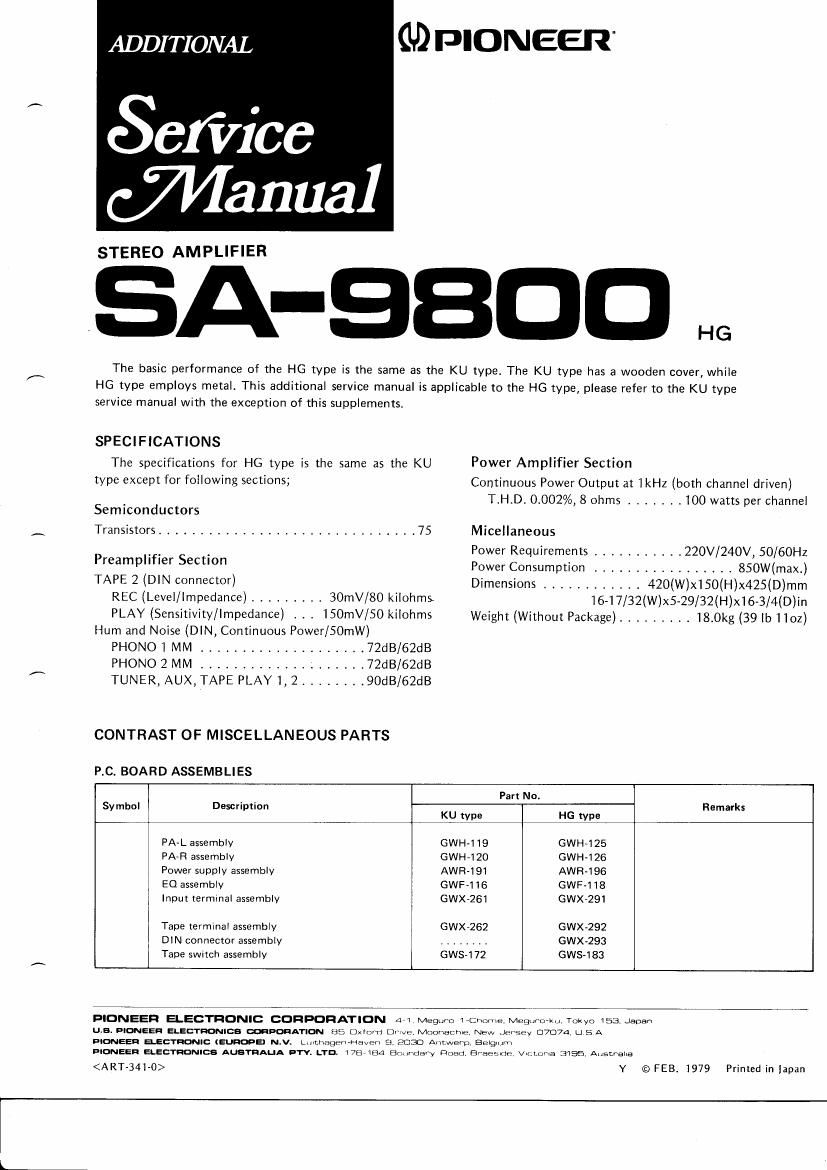 pioneer sa 9800 hg schematic