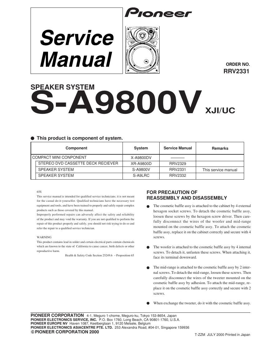 pioneer sa 9800 v service manual