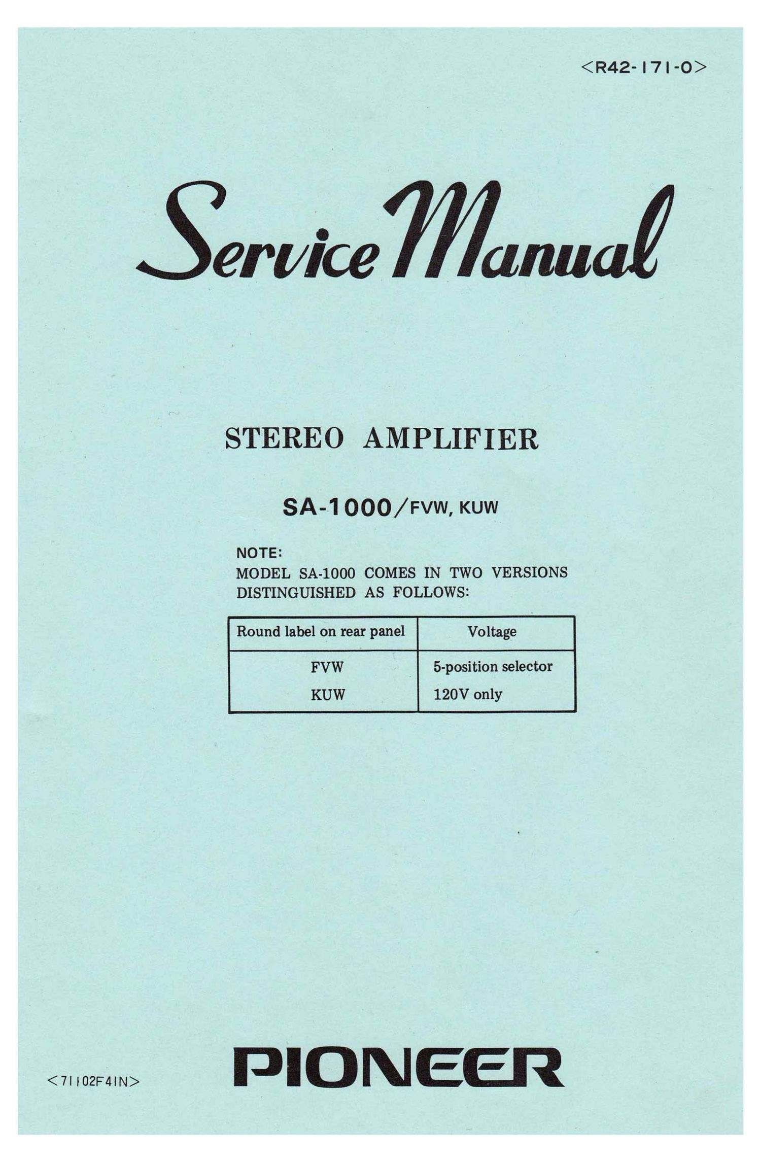 Pioneer SA 1000 Service Manual