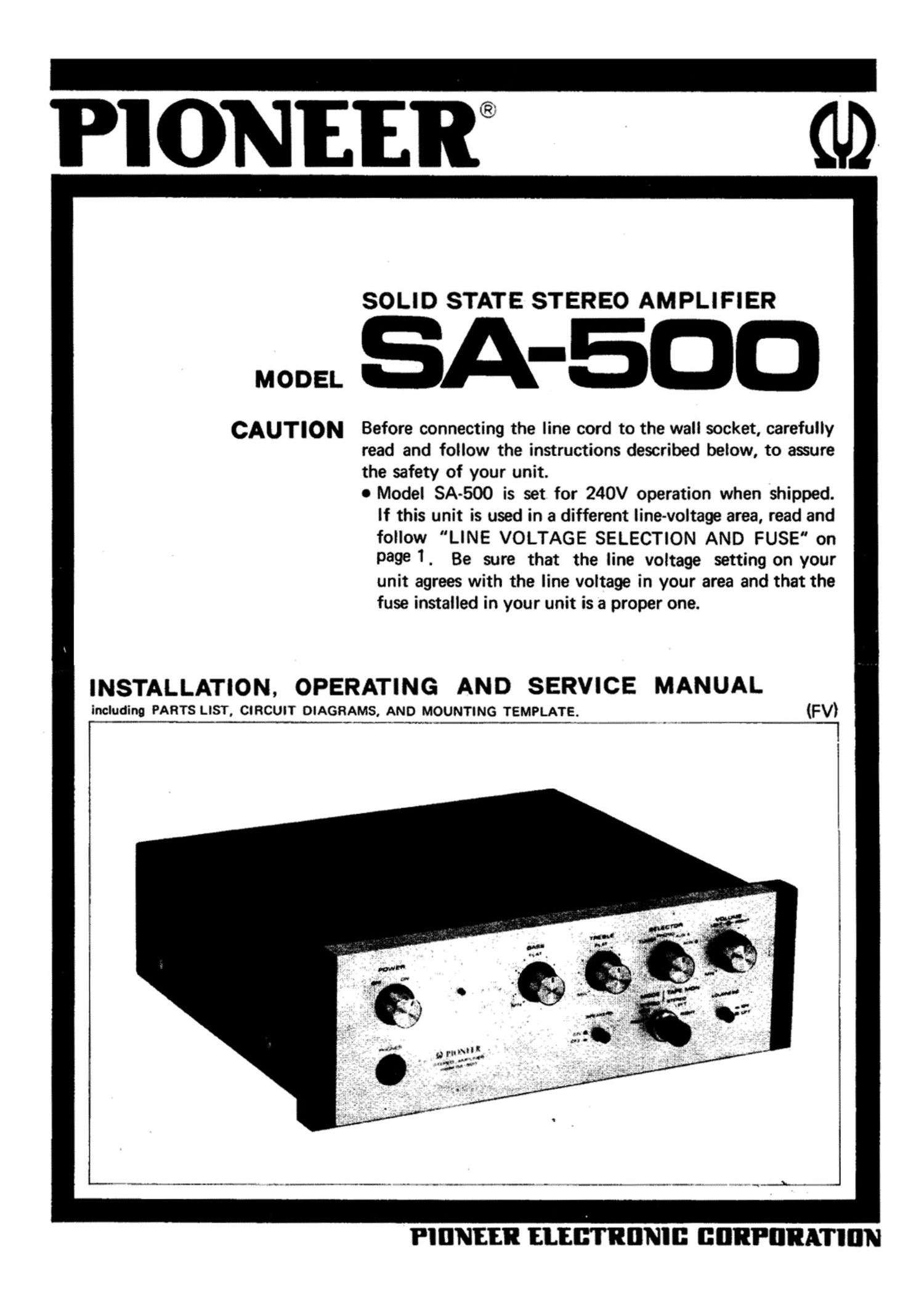 Pioneer SA 500 Owners Manual
