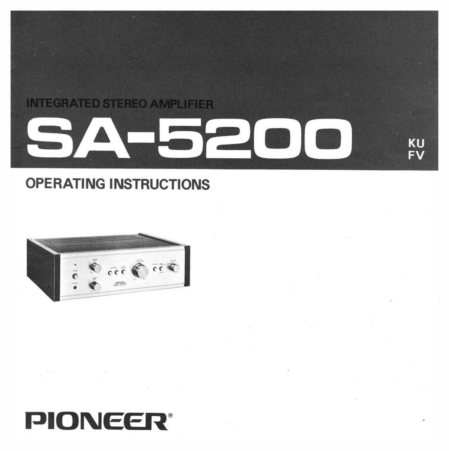 Pioneer SA 5200 Owners Manual