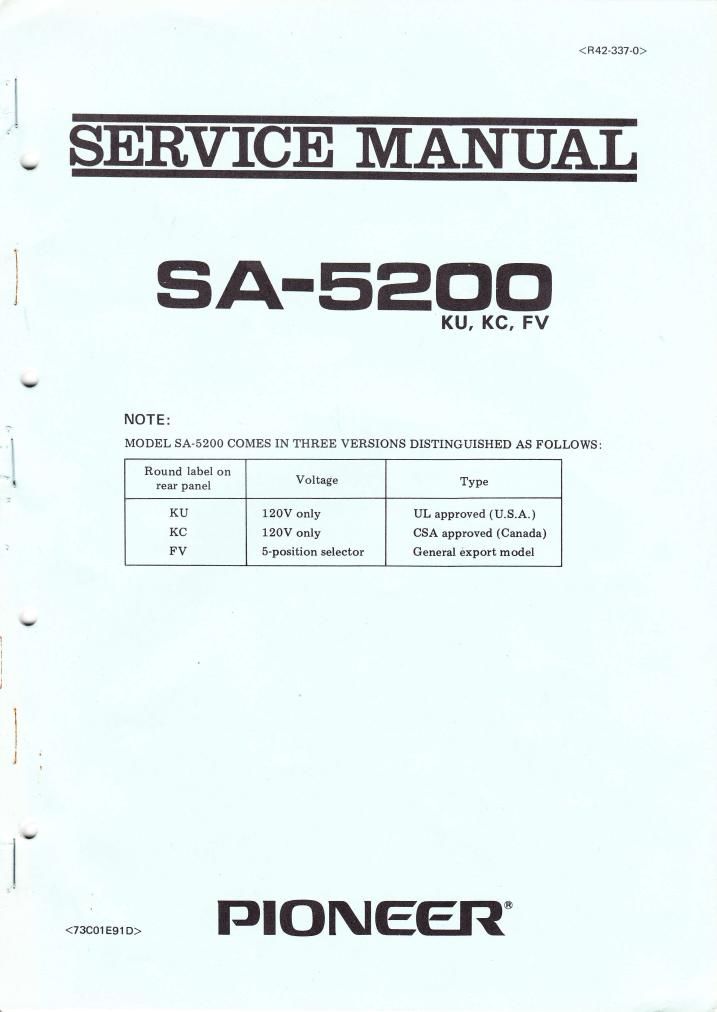 Pioneer SA 5200 Service Manual