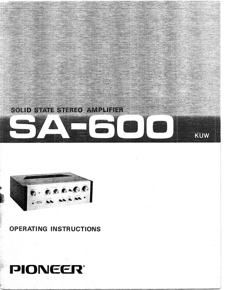Pioneer SA 600 Owners Manual