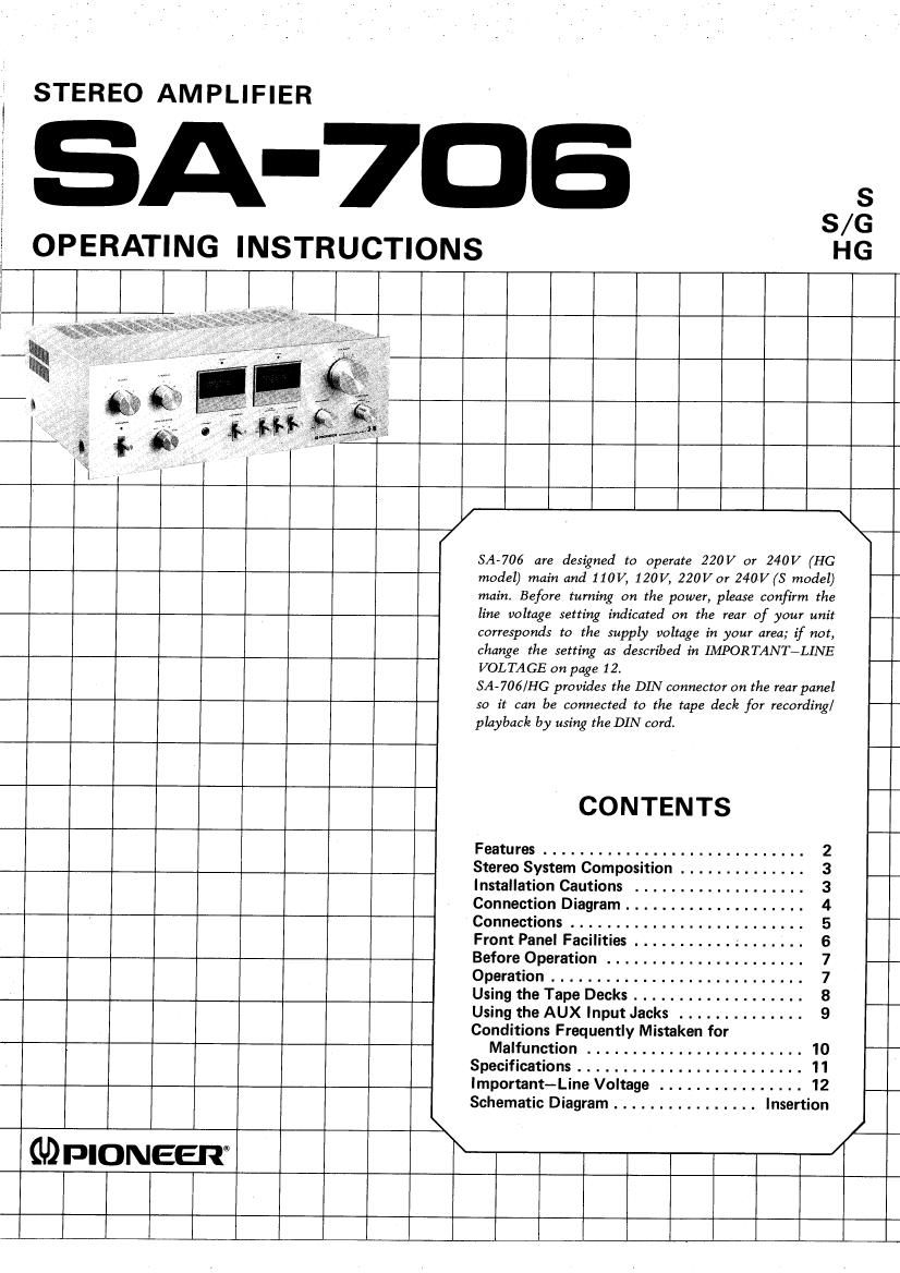 Pioneer SA 706 Owners Manual