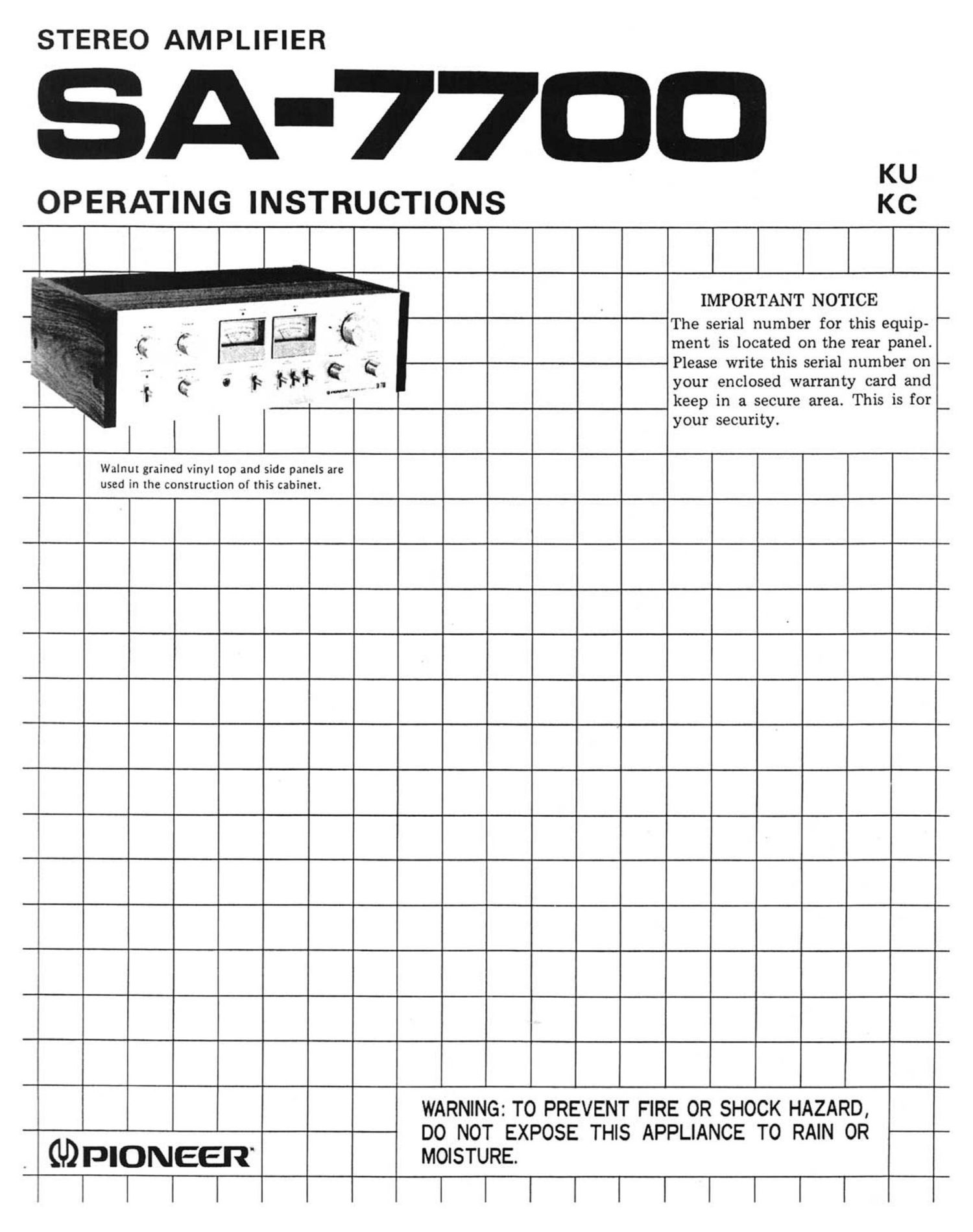 Pioneer SA 7700 Owners Manual