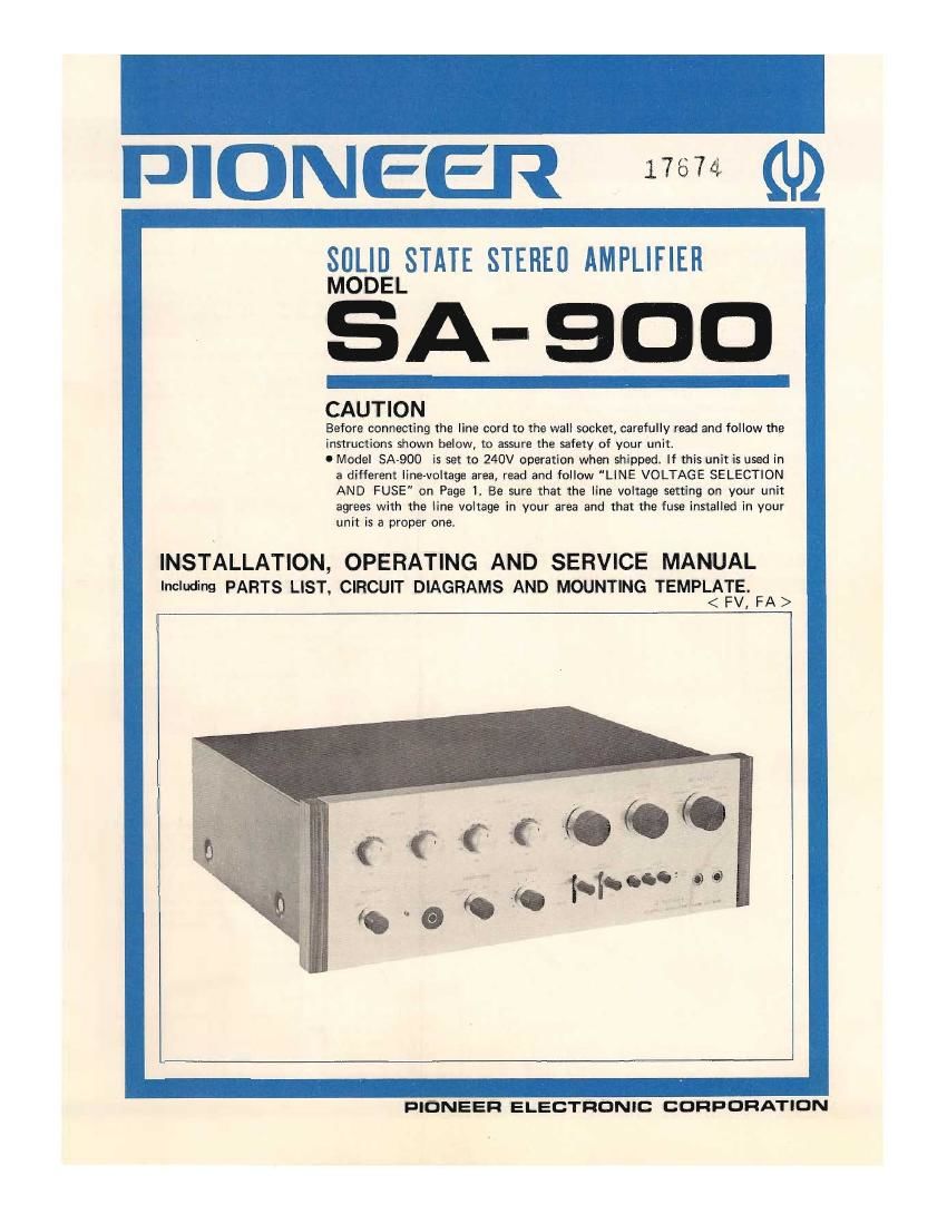 Pioneer SA 900 Owners Manual