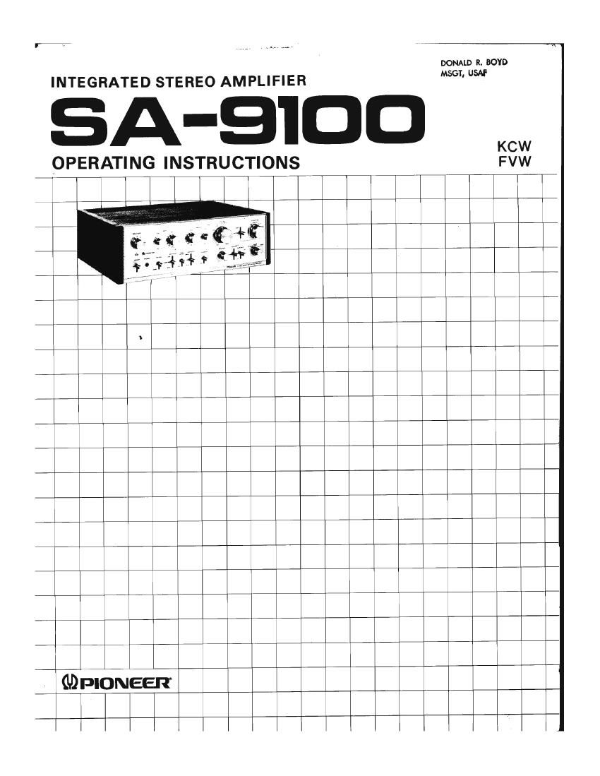 Pioneer SA 9100 Owners Manual