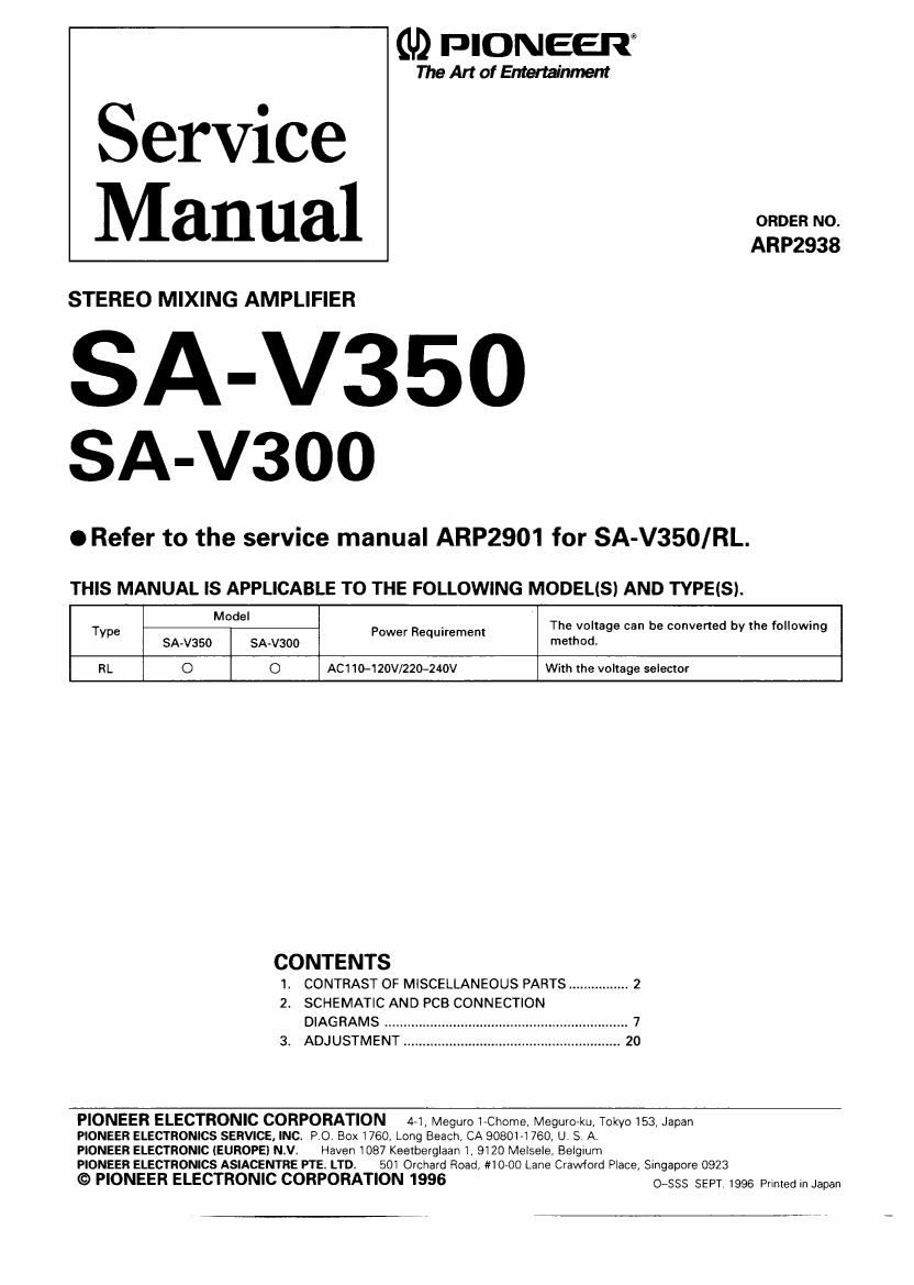 pioneer sav 350 k service manual