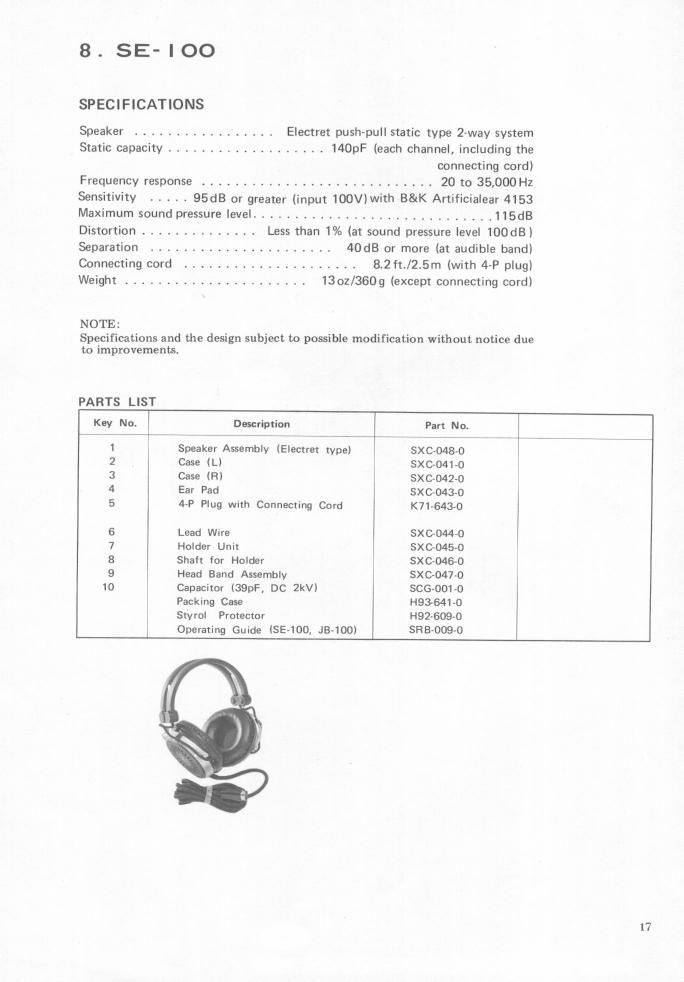 pioneer se 100 service manual