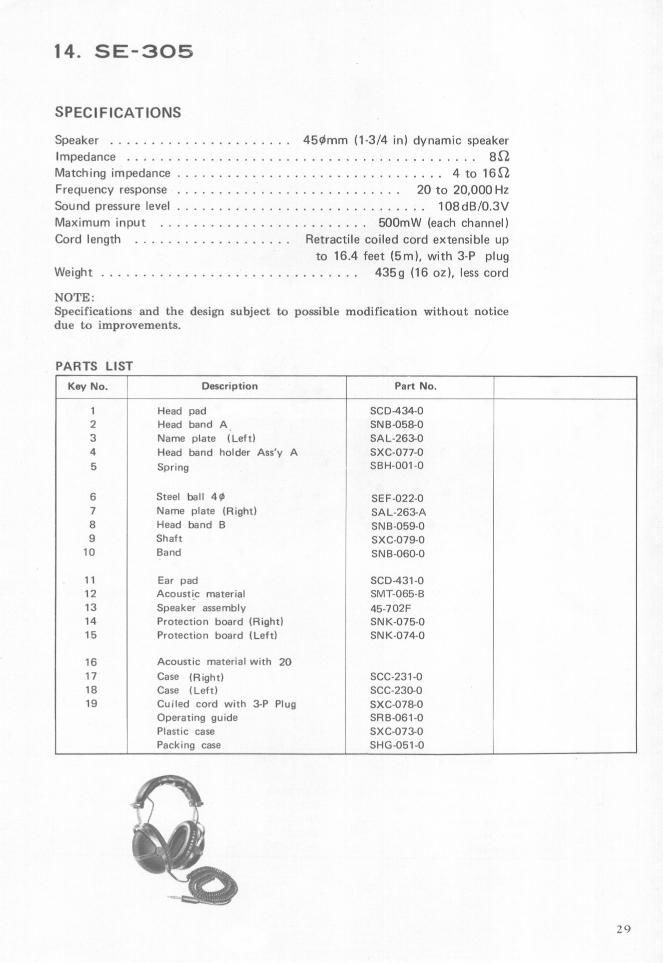 pioneer se 305 service manual