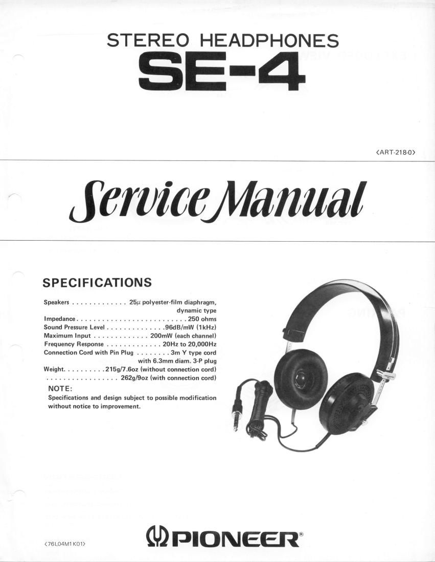 pioneer se 4 service manual
