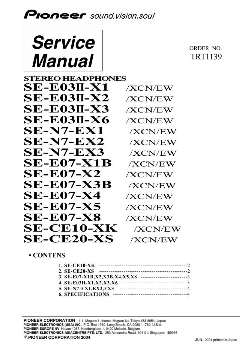 pioneer sece 20 xs service manual