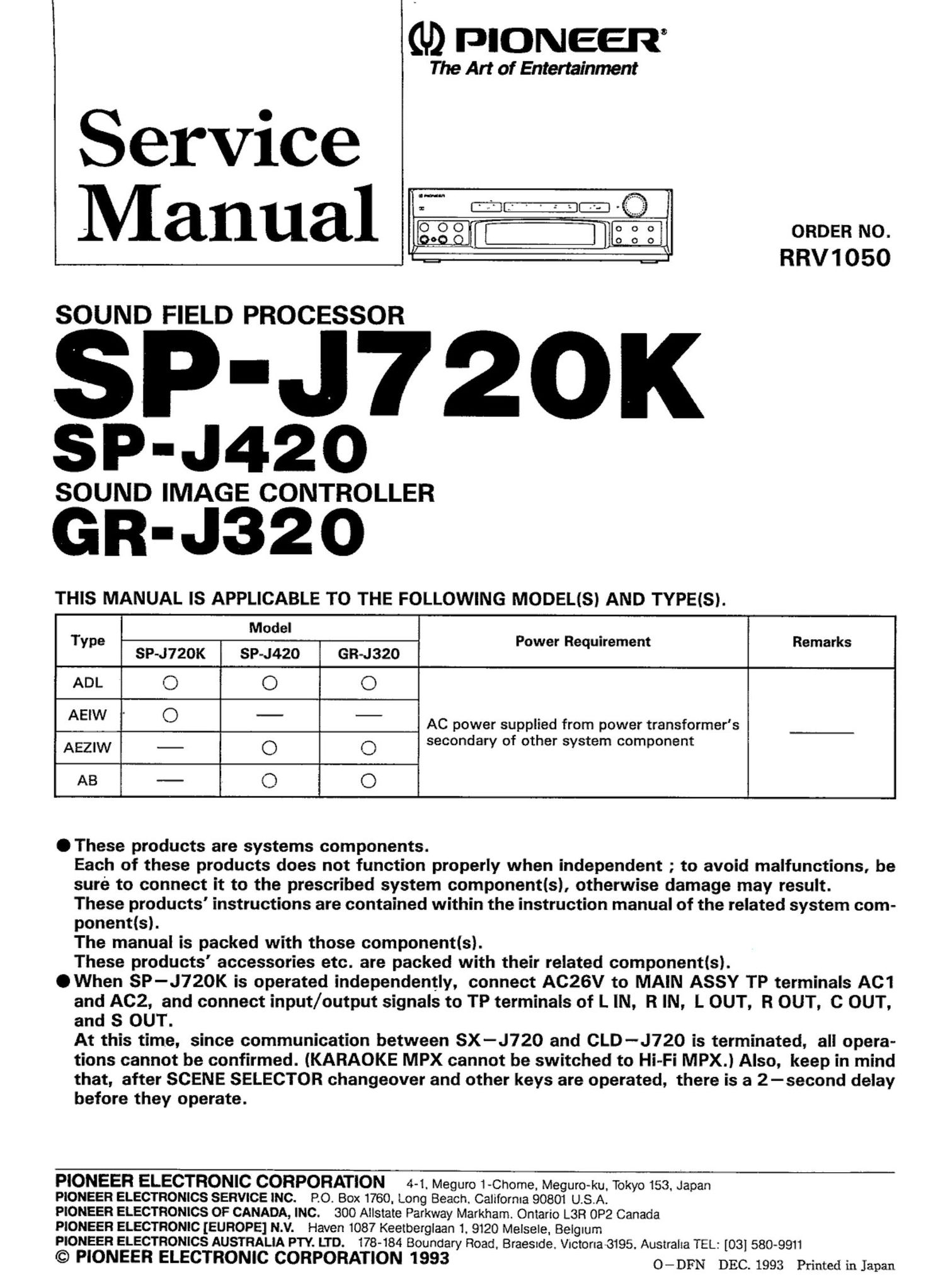 pioneer spj 420 k service manual
