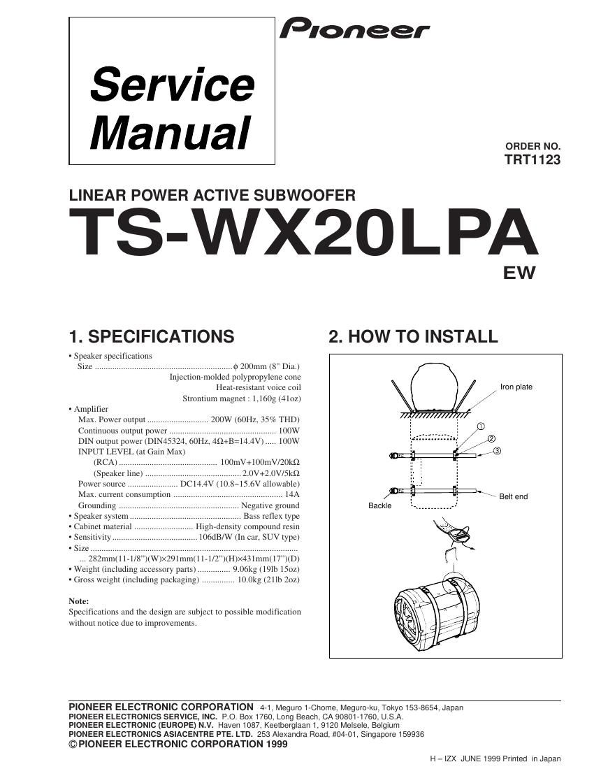 Free Audio Manuals - Free download pioneer tswx 20 lpa service manual