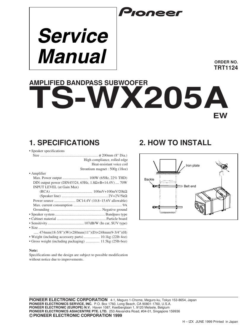 pioneer tswx 205 a service manual