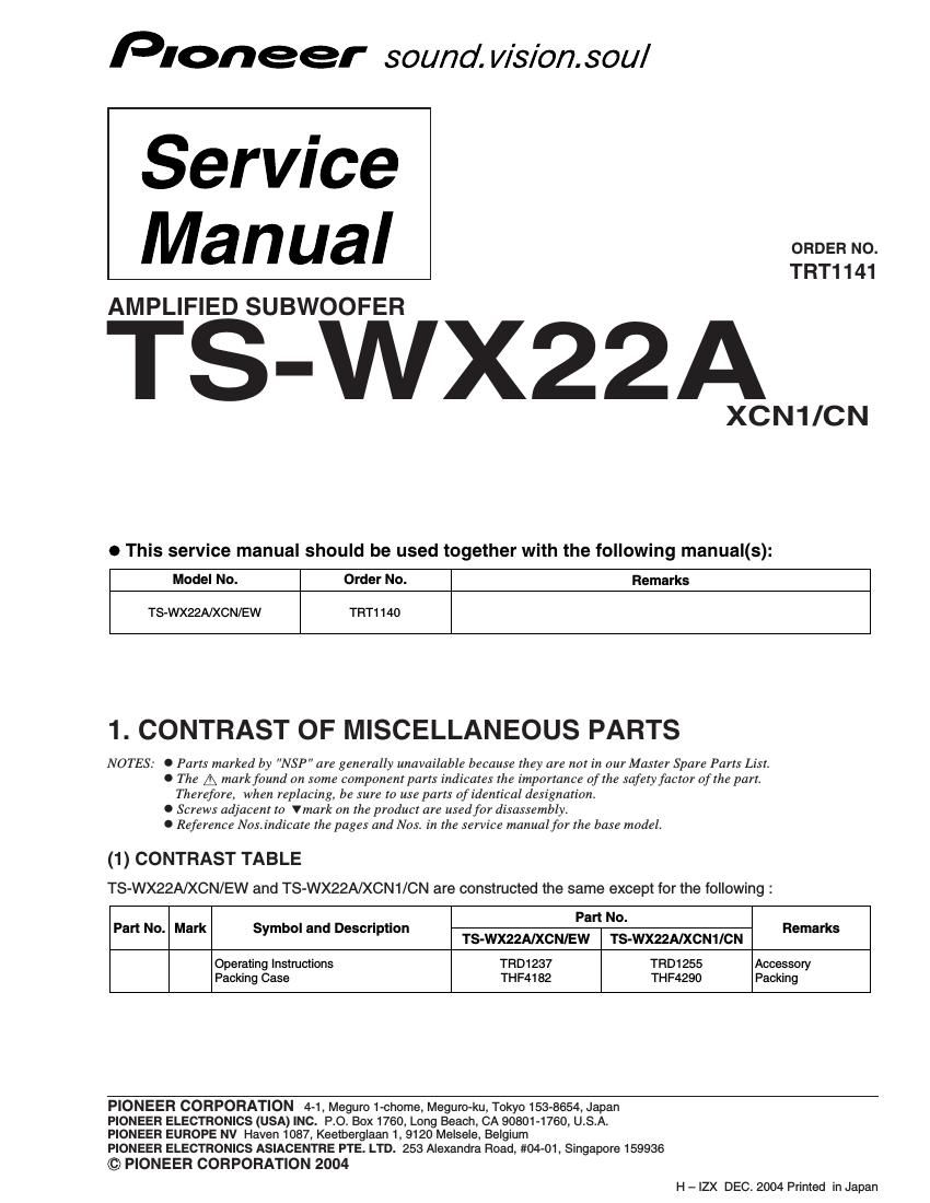 pioneer tswx 22 a service manual