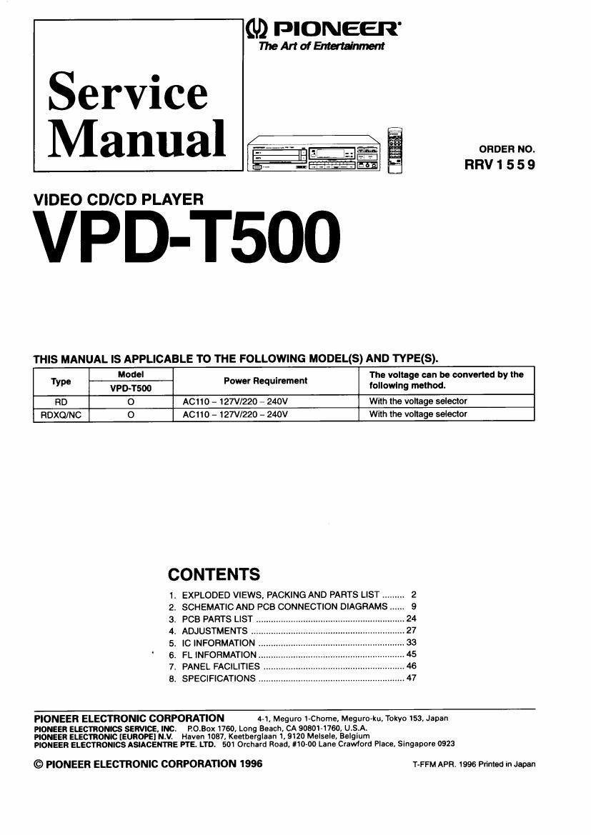 pioneer vpdt 500 service manual