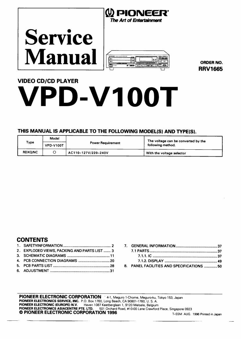 pioneer vpdv 100 t service manual