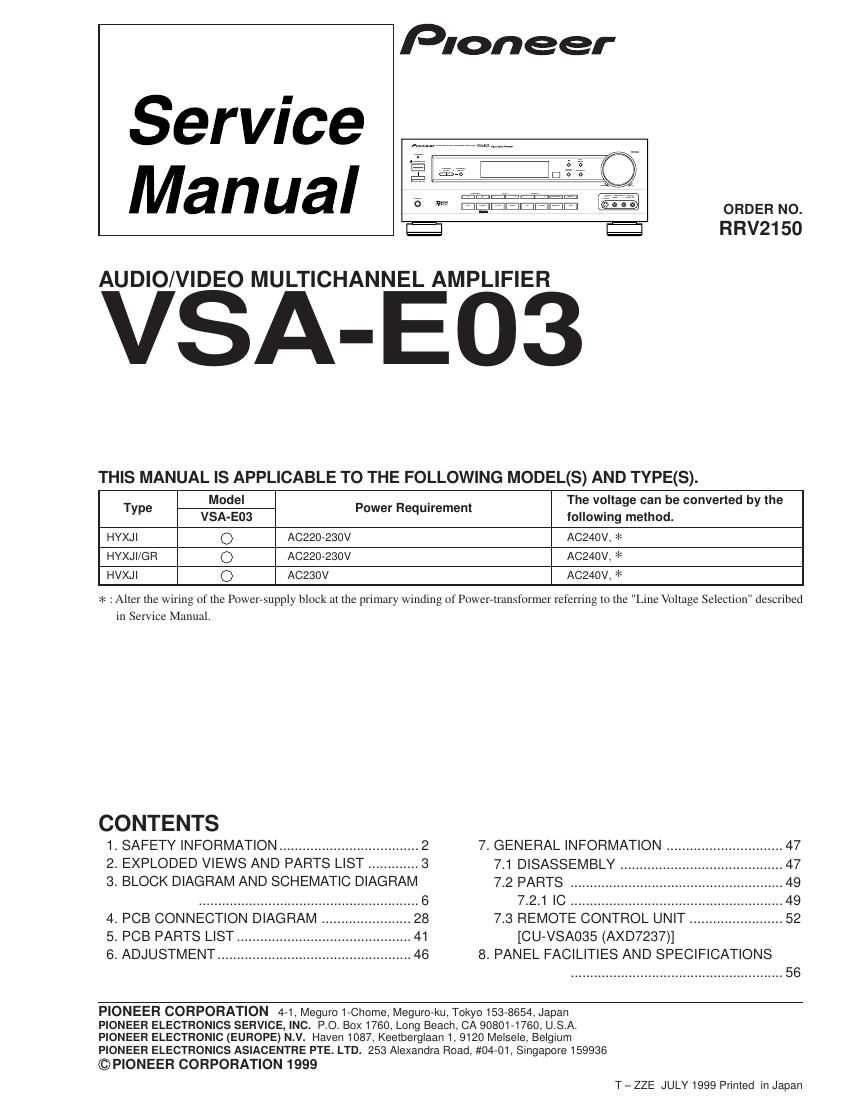 pioneer vsae 03 service manual