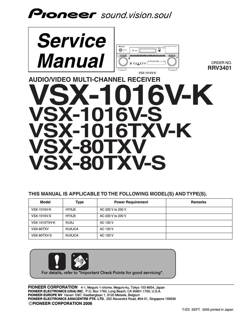 pioneer vsx 1016 txvk service manual
