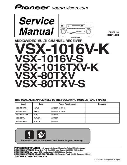 pioneer vsx 1016 vk service manual