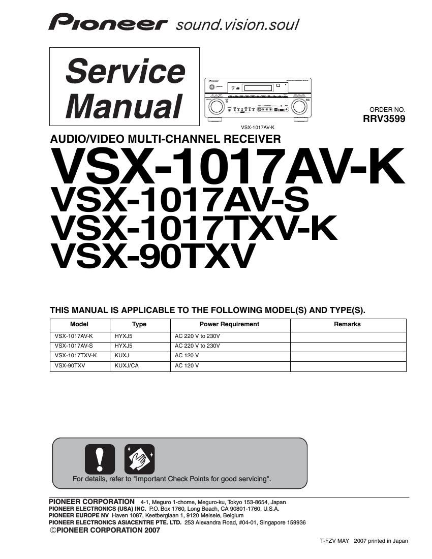 pioneer vsx 1017 av service manual