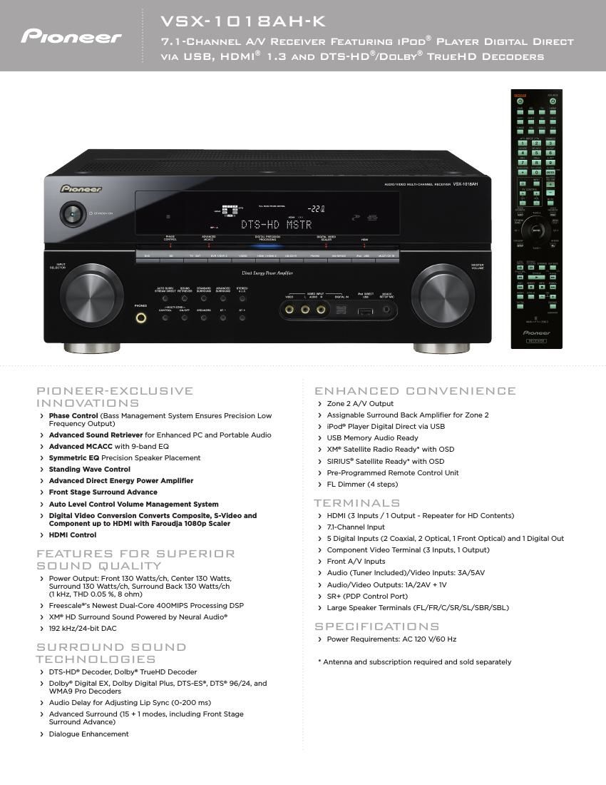 pioneer vsx 1018 ah brochure