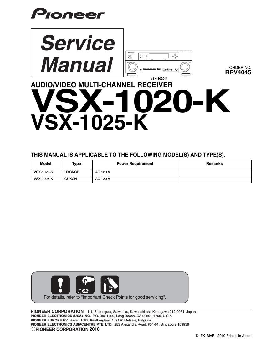 pioneer vsx 1020 k service manual