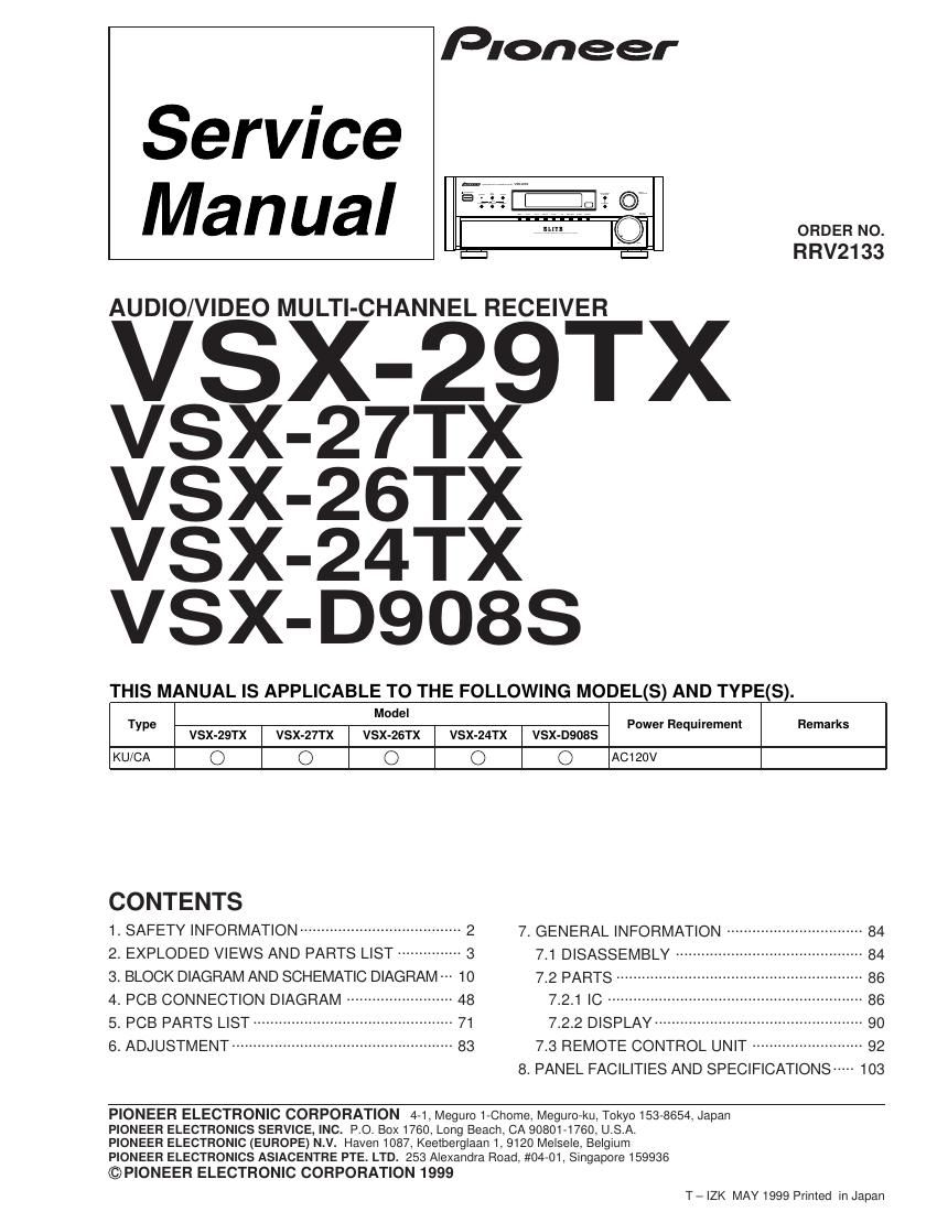 pioneer vsx 27 tx service manual
