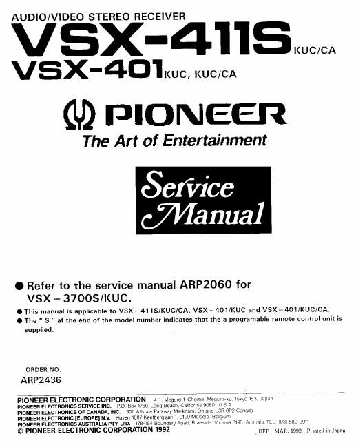 pioneer vsx 401 service manual
