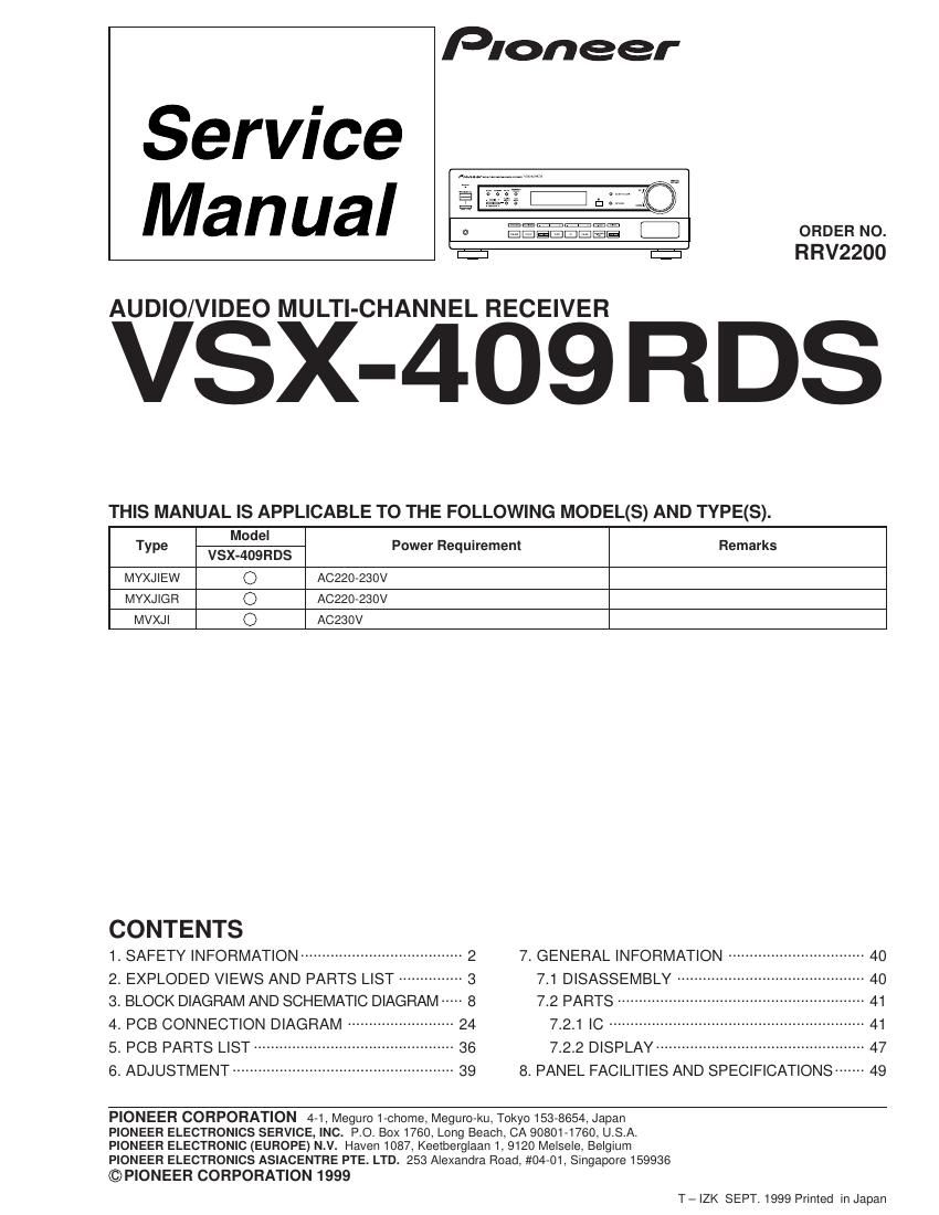 pioneer vsx 409 rds service manual