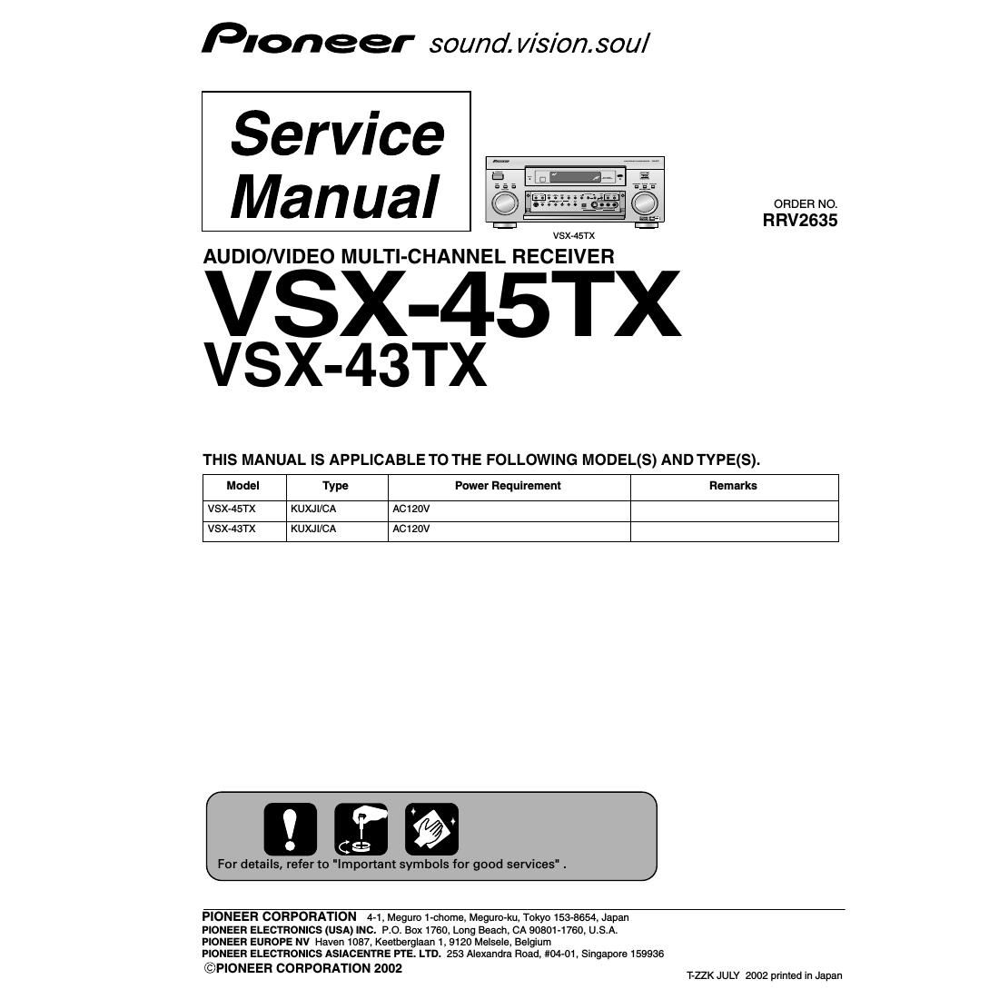 pioneer vsx 43 tx service manual