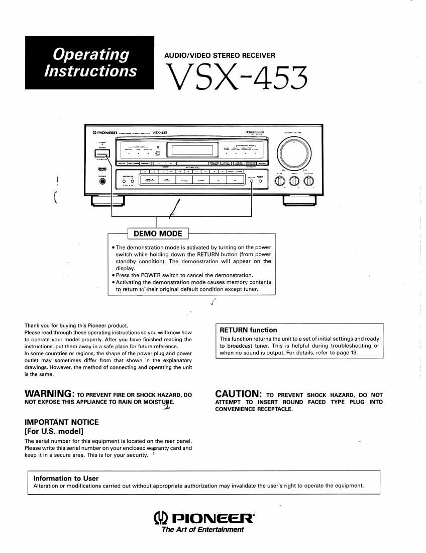 pioneer vsx 453 owners manual