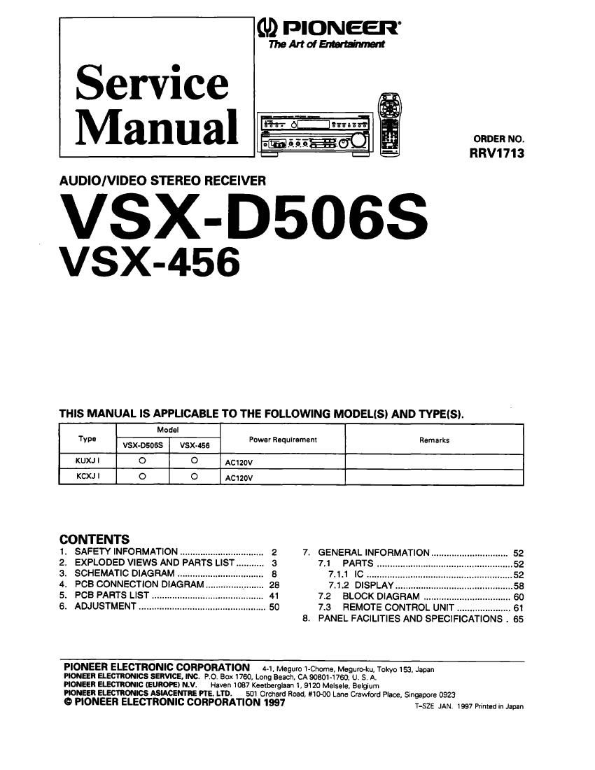 pioneer vsx 456 service manual