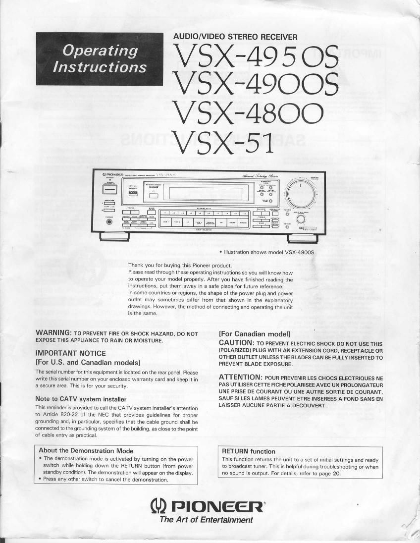 pioneer vsx 51 owners manual