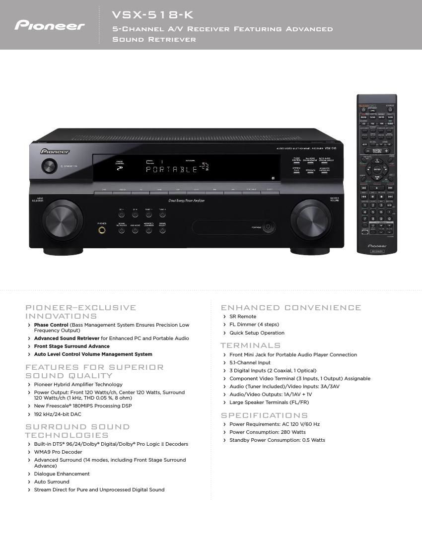 pioneer vsx 518 brochure