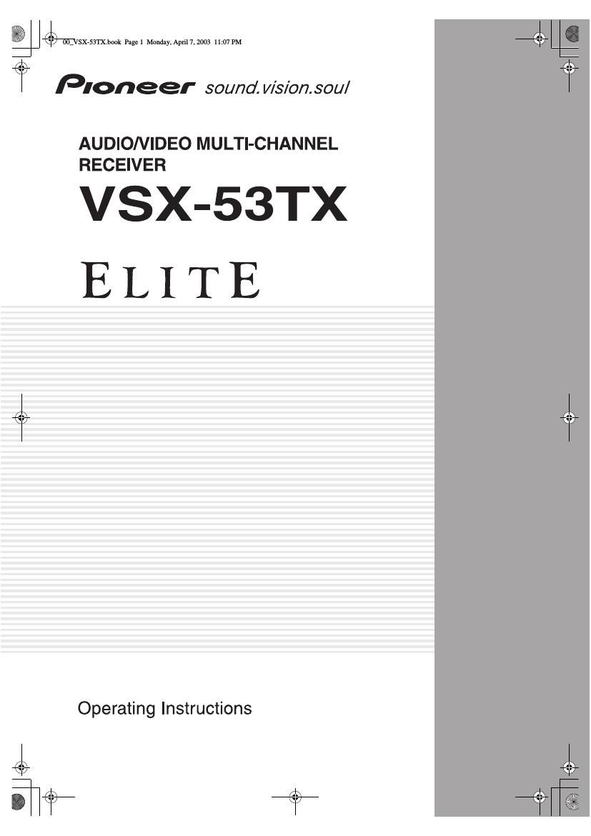 pioneer vsx 53 tx owners manual