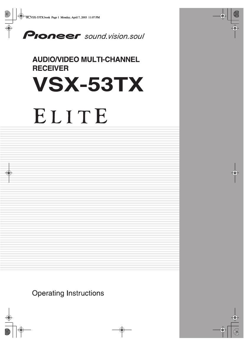 pioneer vsx 53 tx owners manual